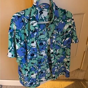 Tommy Bahama-ish Blue and Green Floral Shirt